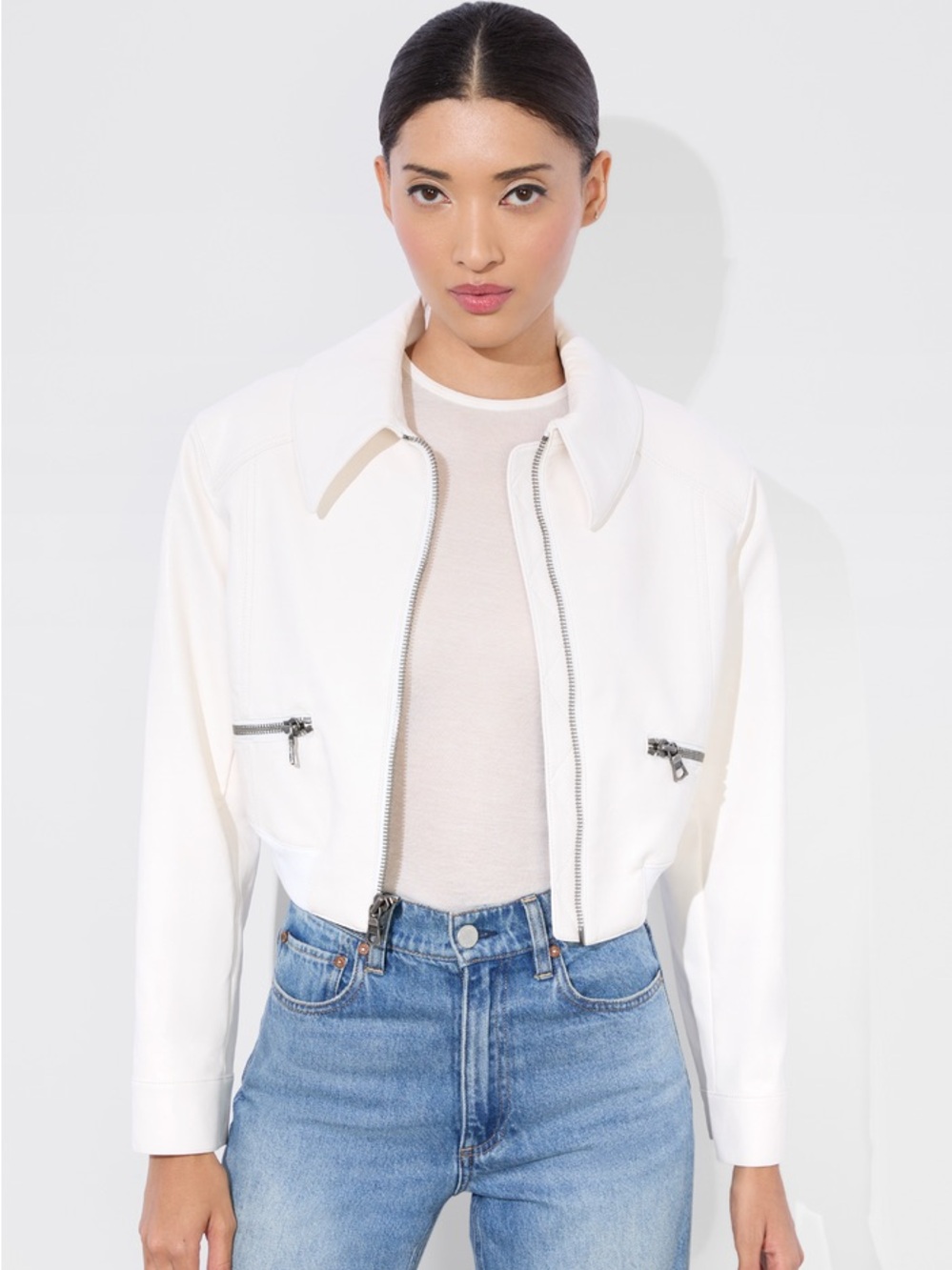New ALICE + OLIVIA Hyde Cropped Vegan Jacket, Large (10), Off White